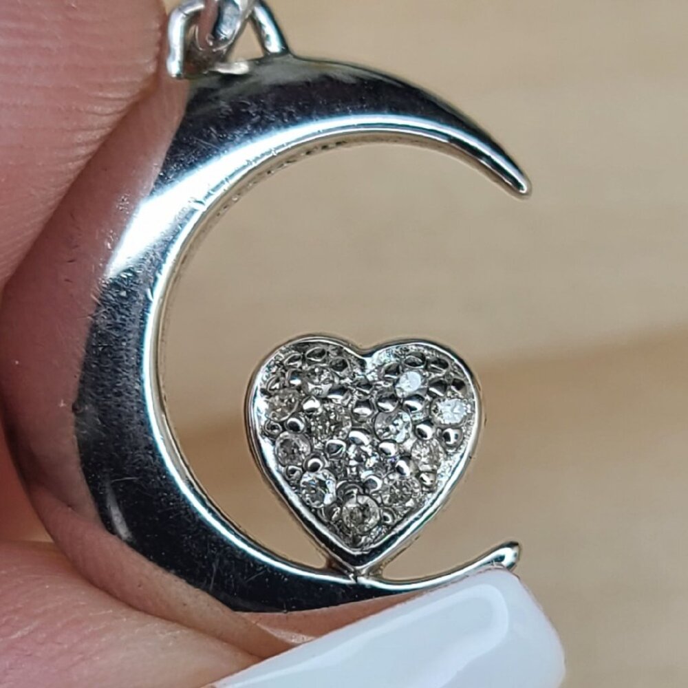 Sterling Silver Moon Heart Pendant Charm "I Love U 2 The Moon & Back" Vtg 1" - Picture 4 of 7